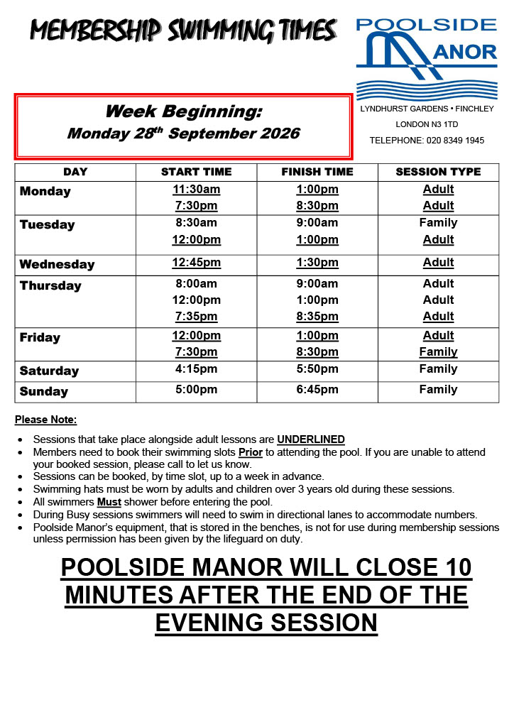 Membership Swimming 28 Sept 2026